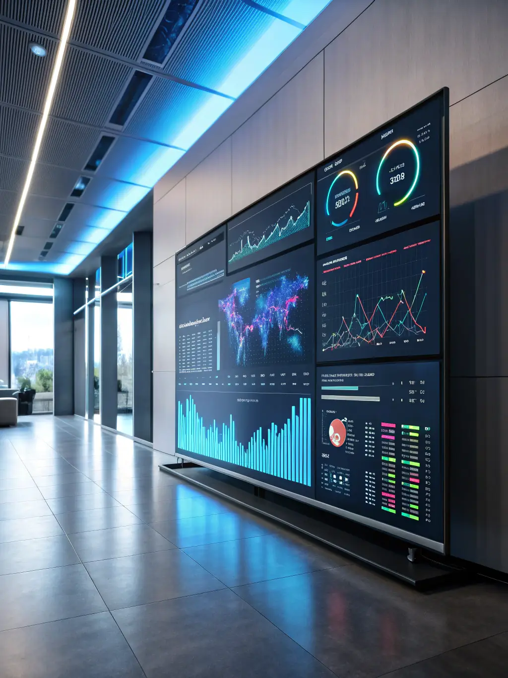 A visual representation of AI analyzing business data to provide growth insights, displayed on a modern dashboard for Road2Capital.