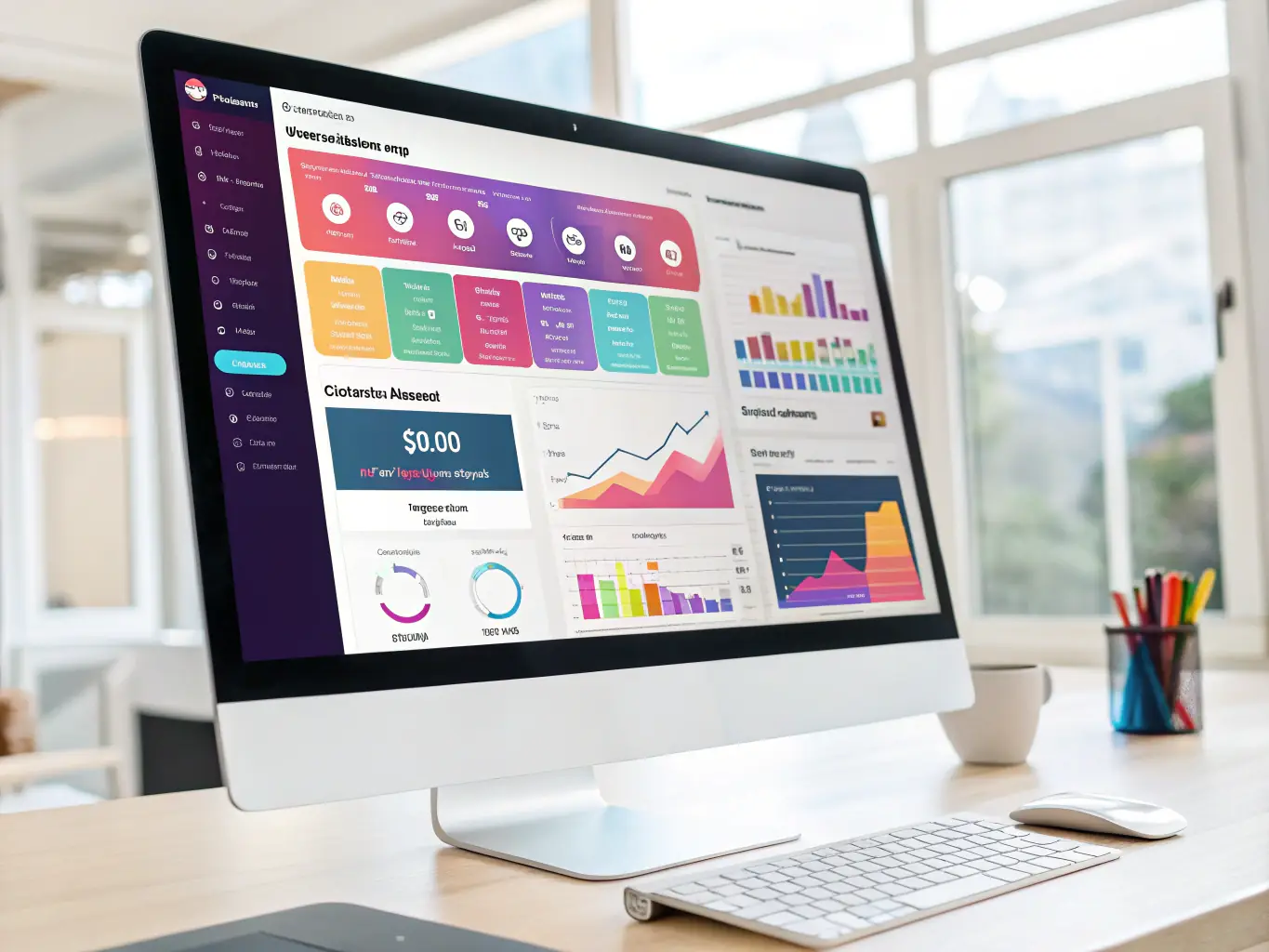 A graphic showcasing an AI-powered sales automation tool, highlighting features such as automated email sequences, CRM integration, and sales performance analytics.